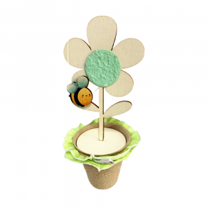 Vaso con margherita verde mela e ape in legno 11x22 cm - Beccalli for Life