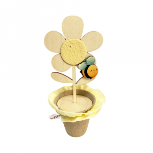 Vaso con margherita gialla e ape in legno 11x22 cm - Beccalli for Life
