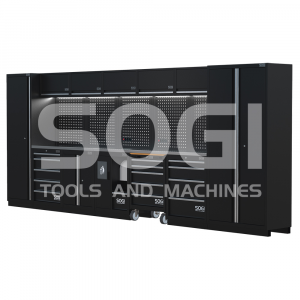 Arredamento modulare in lamiera SOGI ARR-OFF-4920 per officina e garage - piano in acciaio inox - 4915x466x2000 mm