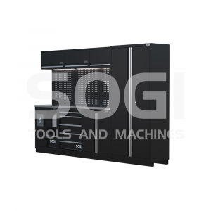 Arredamento modulare in lamiera SOGI ARR-OFF-2955 per officina e garage - piano in acciaio inox - 2955x466x2000 mm