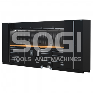 Arredamento modulare in lamiera SOGI ARR-OFF-4920-L per officina e garage - piano in legno - 4915x465x2000 mm