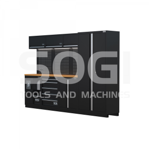Arredamento modulare in lamiera SOGI ARR-OFF-2955-L per officina e garage - piano in legno - 2955x465x2000 mm