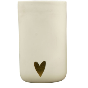 Vaso cilindro in porcellana bianca con cuore oro  9,1x9,1x15,5 cm