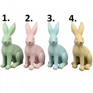 Decorazione pasquale coniglio seduto in poliresina in quattro varianti di colore