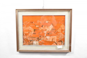 Gemälde Lackiert Ciro Zanetti Landschaft Fall Und Tetti Orange 77x60cm