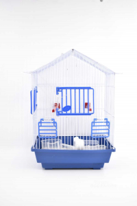 Cage Per Canarini Avec Accessoires Blanc Bleu 43x34x22 Cm