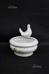 Vaso In Ceramica Porta Piante Con Colomba Bianco 15x15 Cm Circa