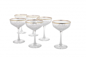 Set 6 coppe champagne Timeless in vetro trasparente bordo oro cl 20