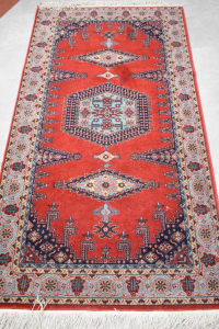 Wool Carpet Red Blue Triple Fantasy Rhombuses 190x100cm