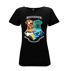 Maglietta nera Casate Hogwarts a manica corta per donna - Harry Potter