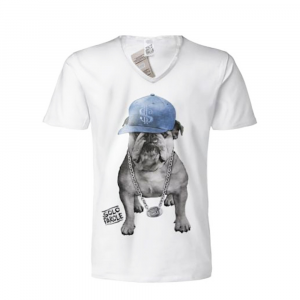 Maglietta bianca con cane rapper a manica corta per uomo - Solo parole
