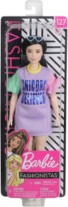 Barbie Fashionista, Bambola Mora con Vestito Unicorn Believer, Giocattolo per Bambini 3+ anni, FXL60