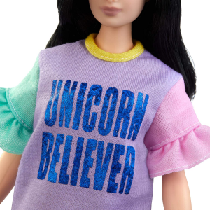 Barbie Fashionista, Bambola Mora con Vestito Unicorn Believer, Giocattolo per Bambini 3+ anni, FXL60