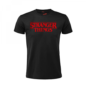 Maglietta nera con stampa Stranger Things a manica corta per uomo