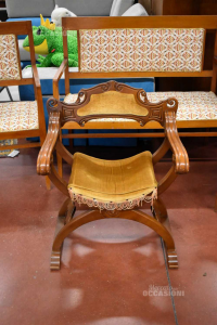 Chair Vintage Model Savonarola In Velvet Ocher
