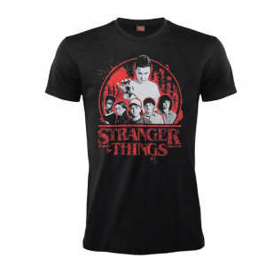 Maglietta nera con Circle logo di  Stranger Things a manica corta per uomo