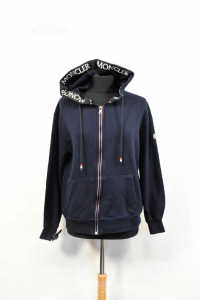Sweatshirt Unisexmoncler Blue With Cappuccio (defect Stains Orange On Back)