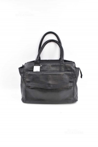 Bag In Real Leather Black By Shoulder Effect Rectangles 43x27x12 Cm