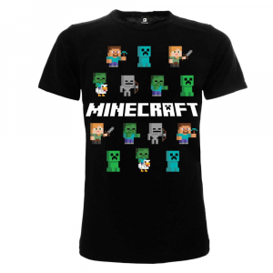 Maglietta nera con Minecraft personaggi a manica corta per uomo
