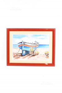 Pintura Pintado Aut.vital Barco Ex El Playa Marca Rojo 44x34 Cm
