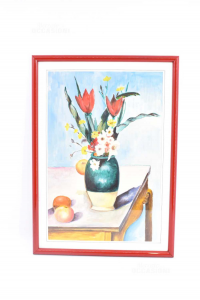 Pintura Dpinto Maceta 2 Tulipanes Marca Rojo 46x33 Cm