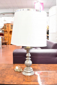 Lamp Abat-jour In Pewter With Lampshade White H 70 Cm