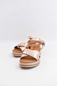Sandals Woman Laura Bizzarri In True Leather Gold Pink Size 38