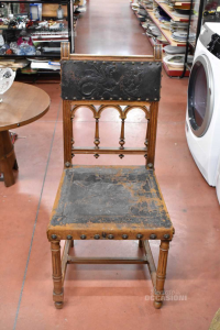 Chairs Antique To Be Restored Wood And Leather 5 Pieces
