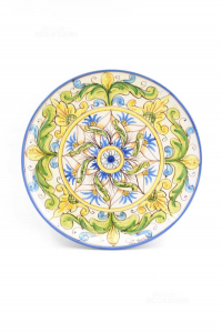 Ceramic Plate Hand Painted The Holder 43 Cm Green Yellow Blue Fantasy