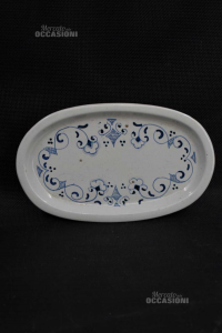 Piattino Svuota Tasche In Ceramica Gubbio Bianco E Blu 21 X 13 Cm