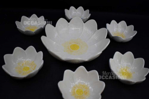 Set Bowls With Flowers White 6 + 1 Pieces