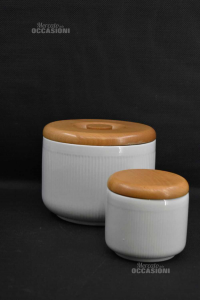 Pair Of Vases Ceramic Tognana Holder Cookies / Sugar With Lid Wood