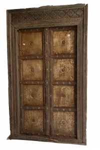Porta antica in legno di teak con intarsi in ottone #RB4