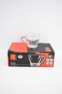 6 Coffee Cups Glass With Amnico Iron New