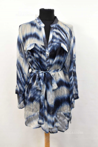 Shirt Woman Fiorella Ruby Size 45f 100% Silk Blue White With Belt