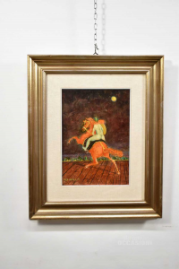 Gemälde Lackiert Pferd Orange Mit Holzrahmen Aut.der Kostenlos G.47x58 Cm