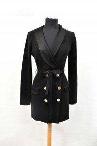 Dress Woman Elisabetta Franchi Black With Buttons Gold Plated Double Petto + Belt Size.42